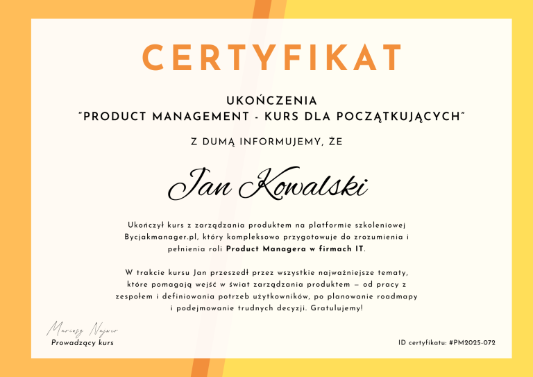 Certyfikat Product Management - Kurs dla Początkujących